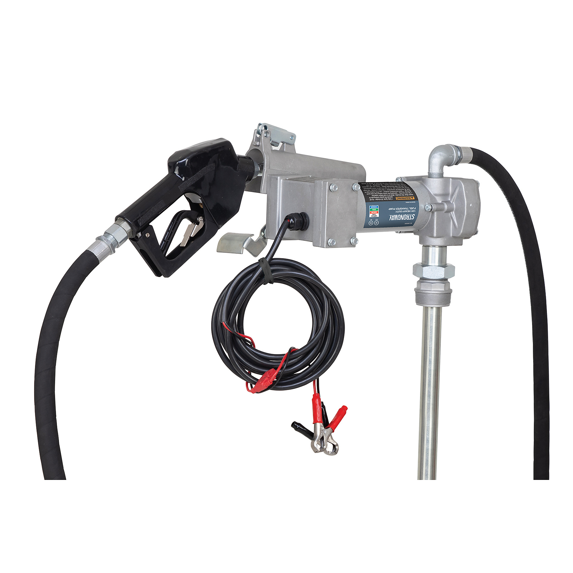 Strongway Heavy-Duty 12V Fuel Pump with Auto Shutoff Nozzle, 15 GPM